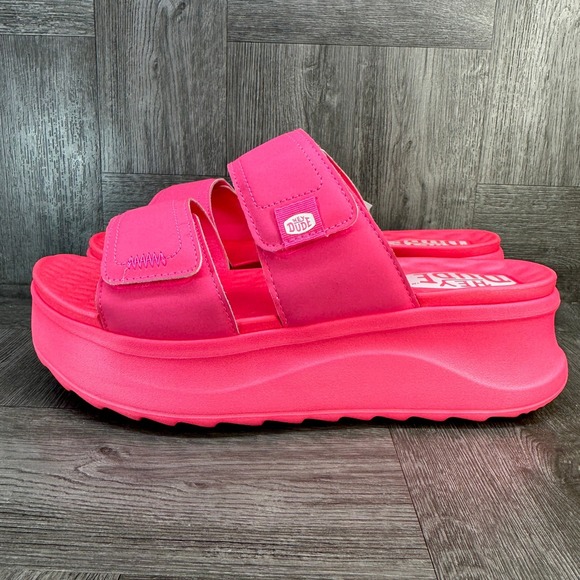 Hey Dude Delray Slide Mono Women 11 Electric Pink NEW Platform Sandals 41761-6QQ - Picture 2 of 8